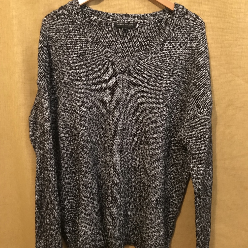 Banana Republic Black Marled V-neck Sweater